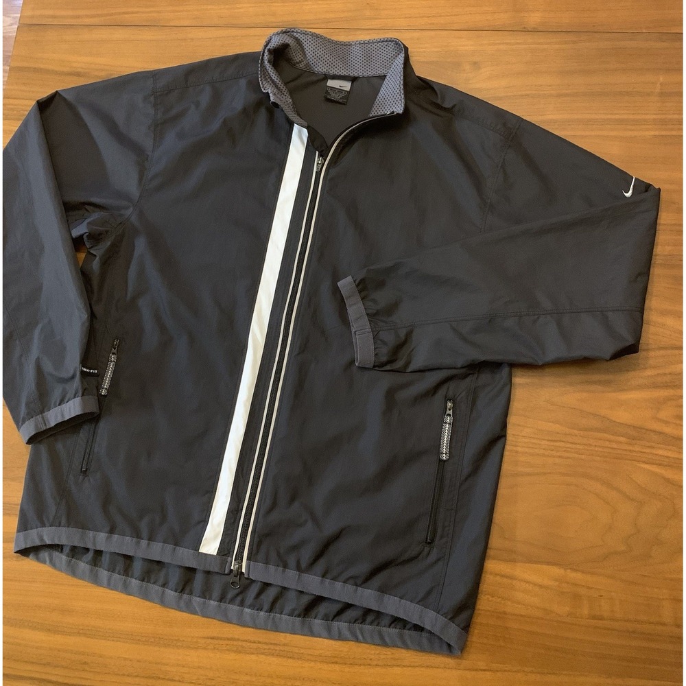 Vintage Nike Windbreaker Full Zip Jacket Mens Large Black Nylon Swoosh ClimaFit